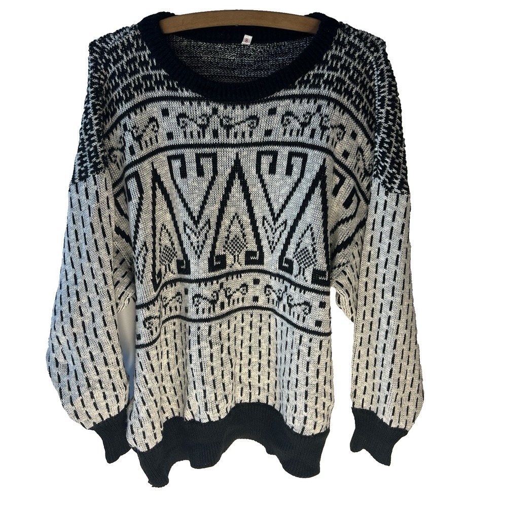 Vtg Wool Blend Made In Germany Oversized Sweater S Nordic Scandi Norse